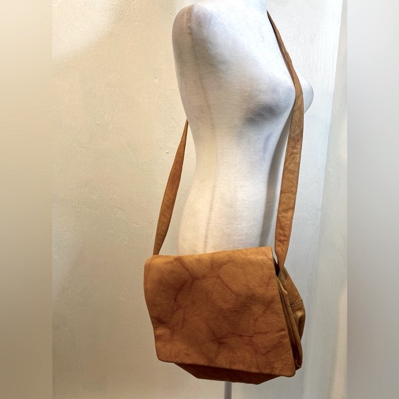 Vintage Leather Loft-marbled handmade tan leather satchel bag in great condition - Picture 3 of 10